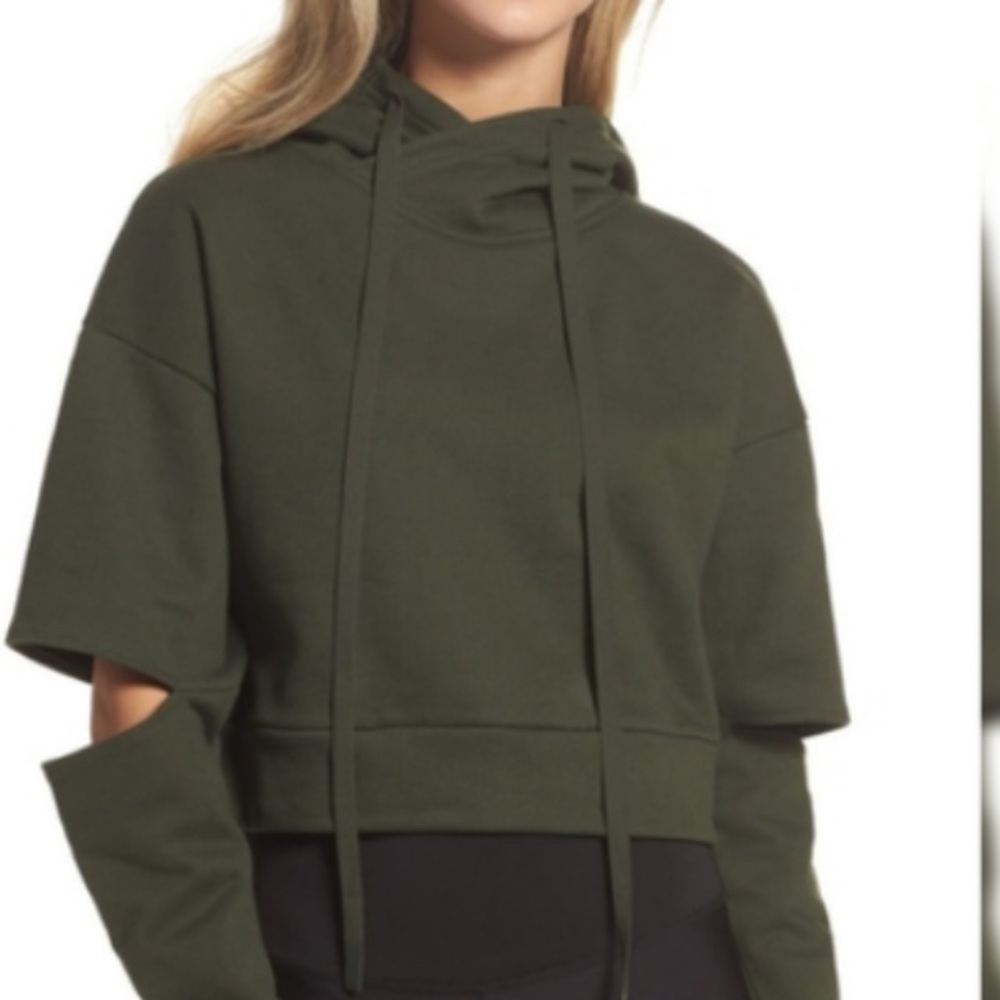 ALO Yoga Olive Green Cropped Hoodie